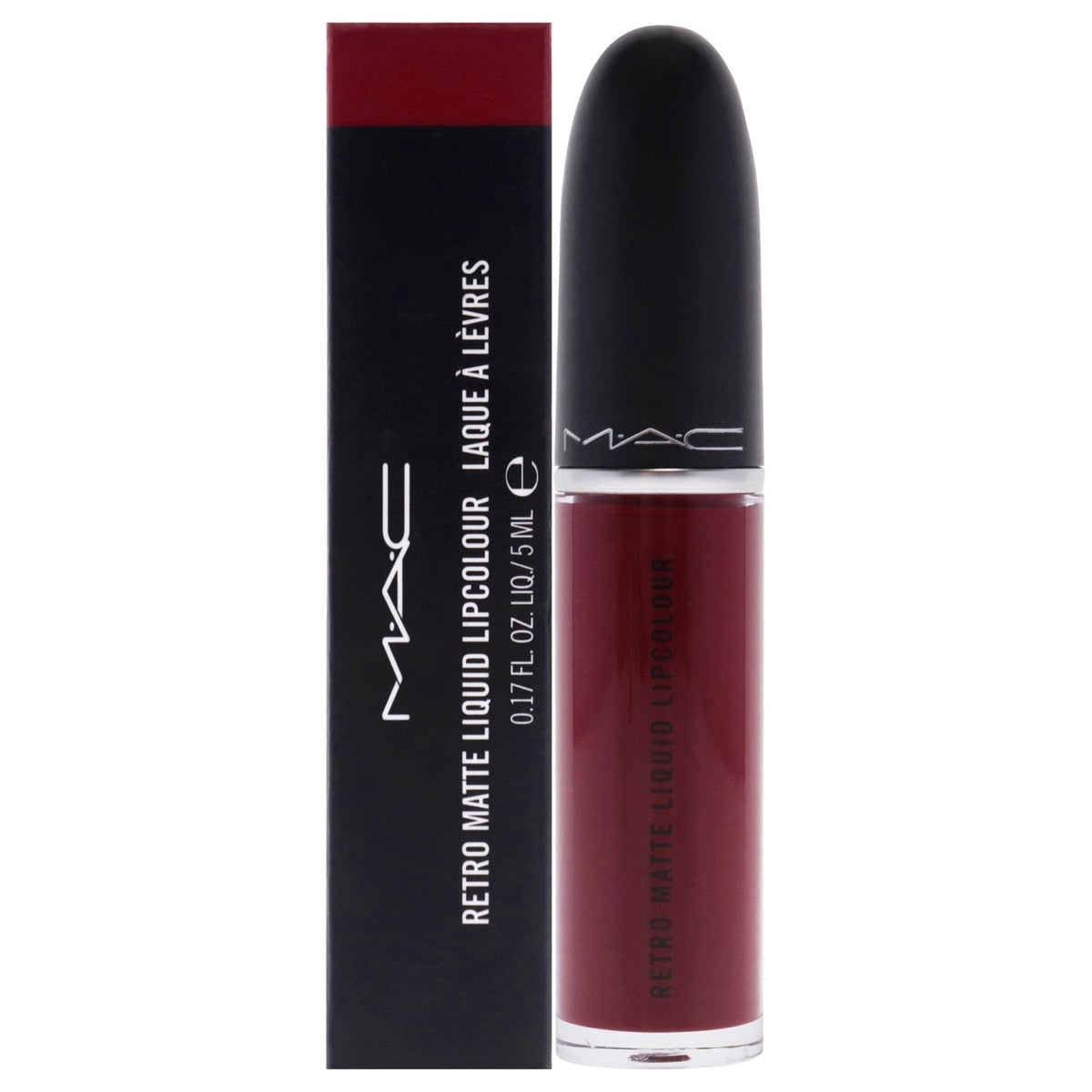 MAC Retro Matte Labial Líquido Baila Conmigo en envase, color intenso y duradero.