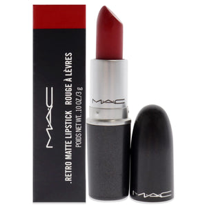 MAC Rub Ruby Woo en empaque retro, barra de labios icónica para look intenso