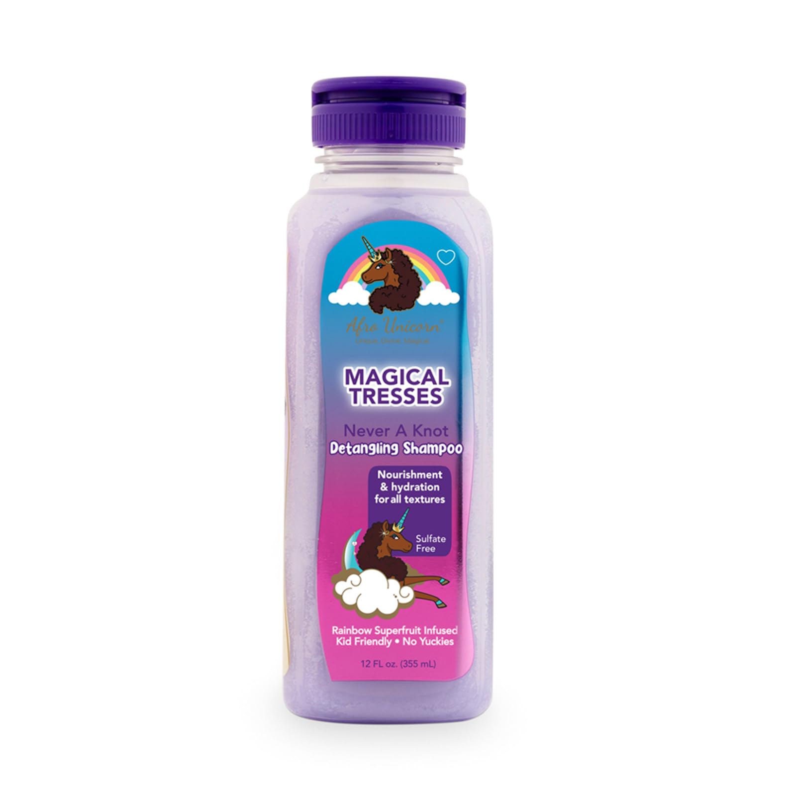 Magical Tresses Afro Unicorn champú botella para desenredar y humectar rizos