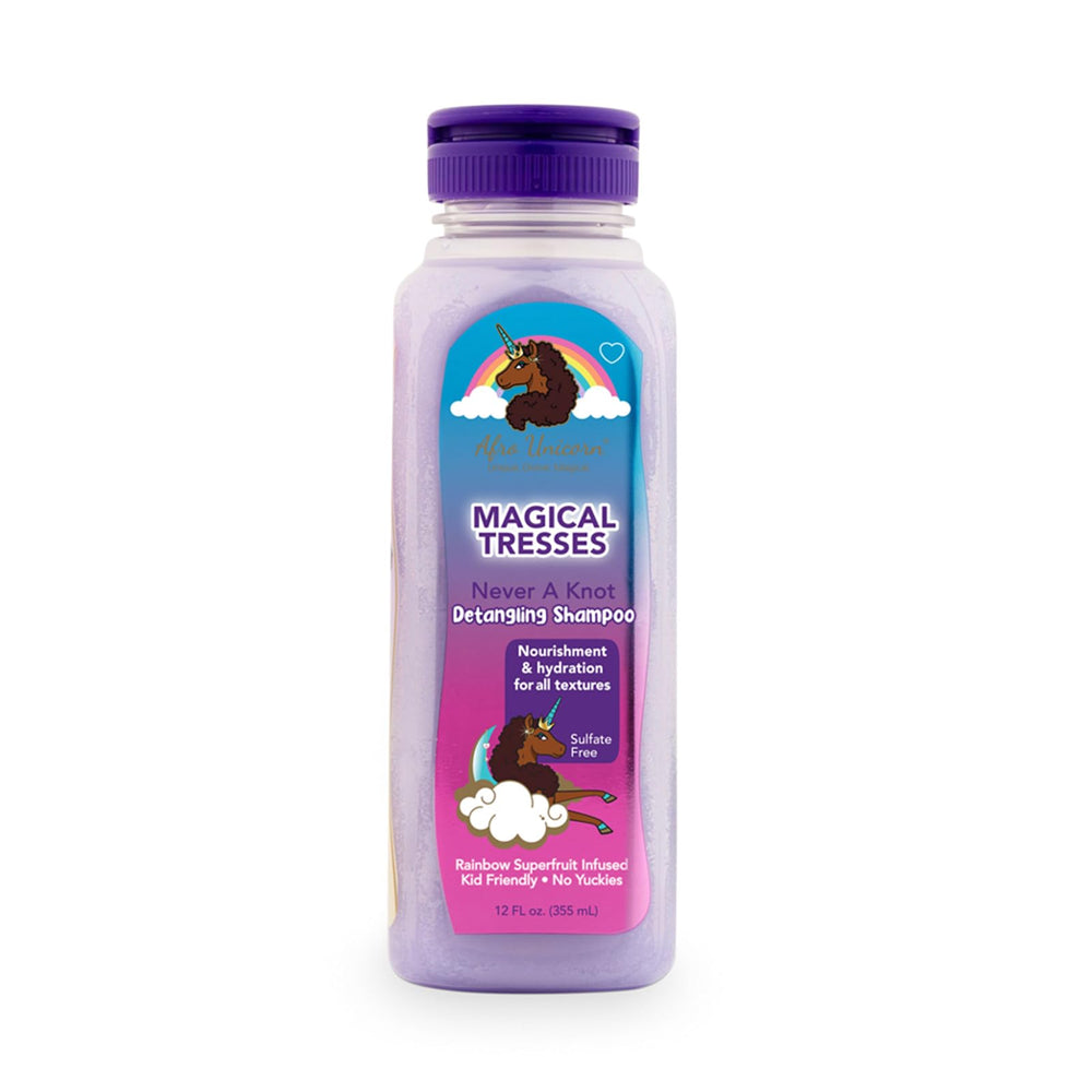 Magical Tresses Afro Unicorn champú botella para desenredar y humectar rizos