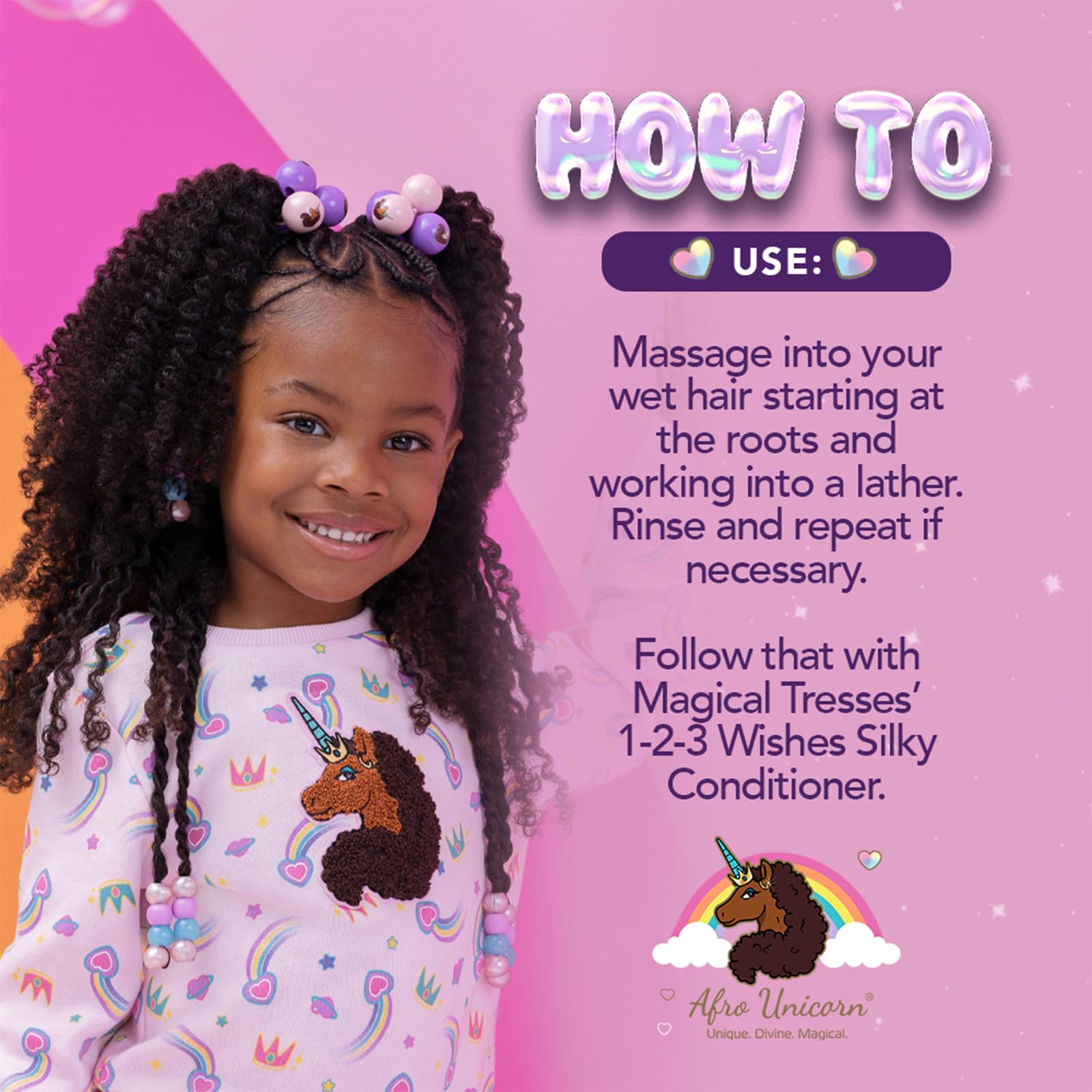 Magical Tresses Afro Unicorn uso familiar seguro para mamás y niños