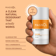 Etiqueta limpia de MagSol Organics Magnesium, diseño sobrio y aroma cítrico suave