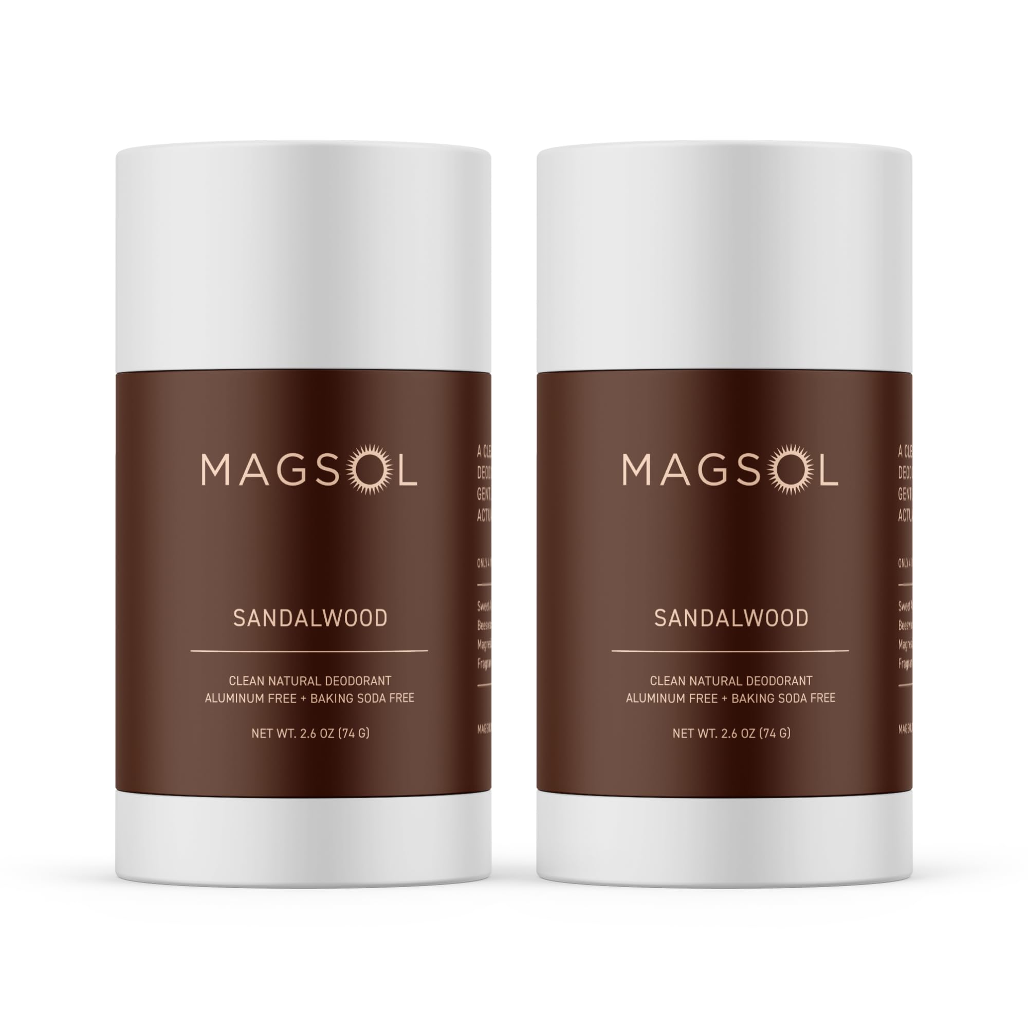 MagSol Organics desodorante natural sin aluminio en botella, aroma sándalo para uso diario.