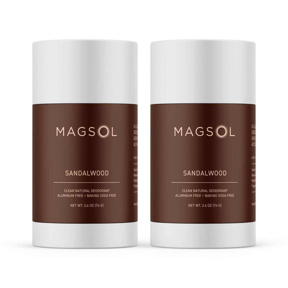 MagSol Organics desodorante natural sin aluminio en botella, aroma sándalo para uso diario.