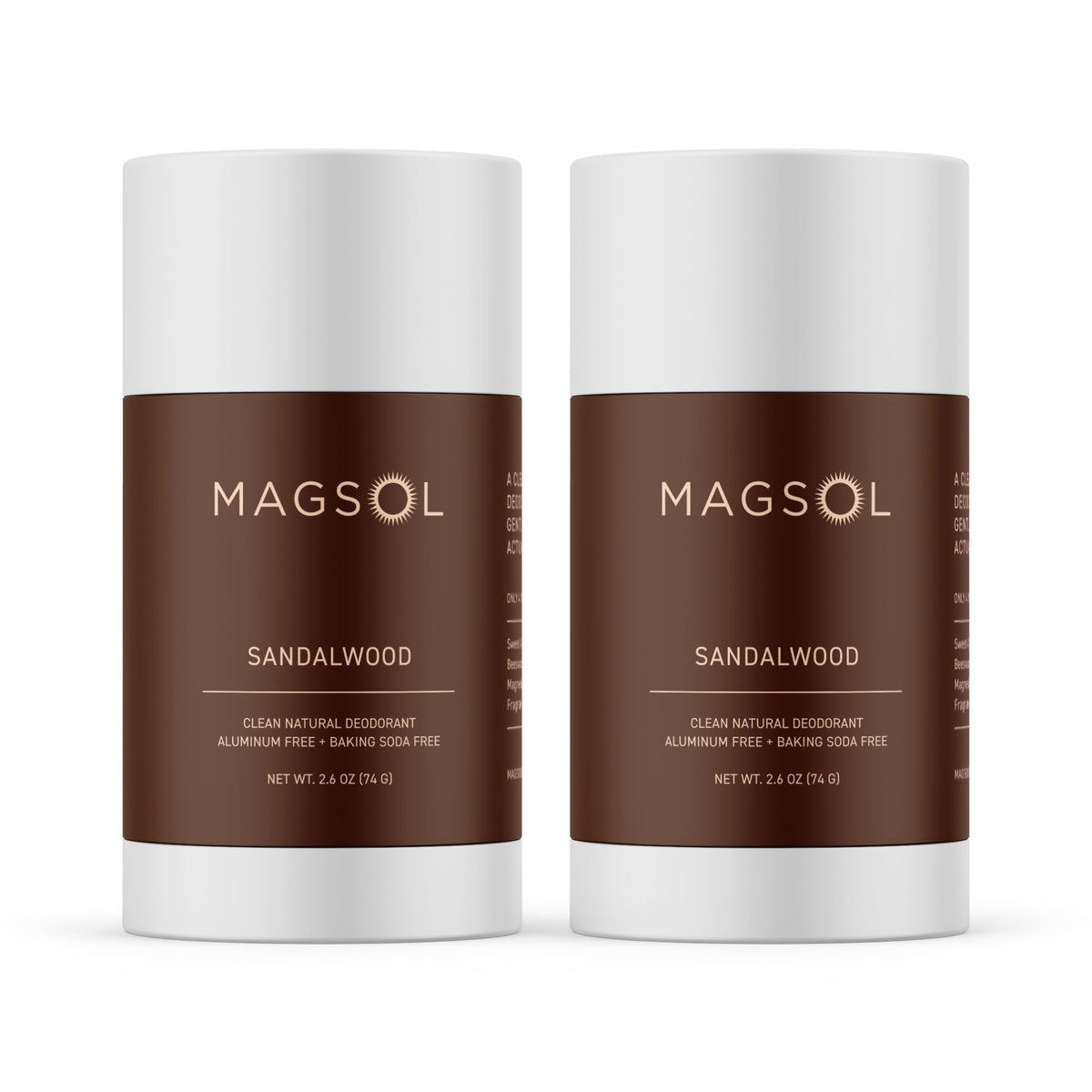 MagSol Organics desodorante natural sin aluminio en botella, aroma sándalo para uso diario.