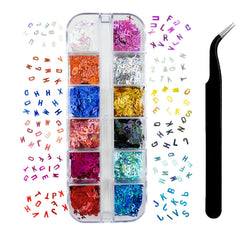 Maigitur letras lentejuelas para uñas, caja atractiva para decorar con estilo.