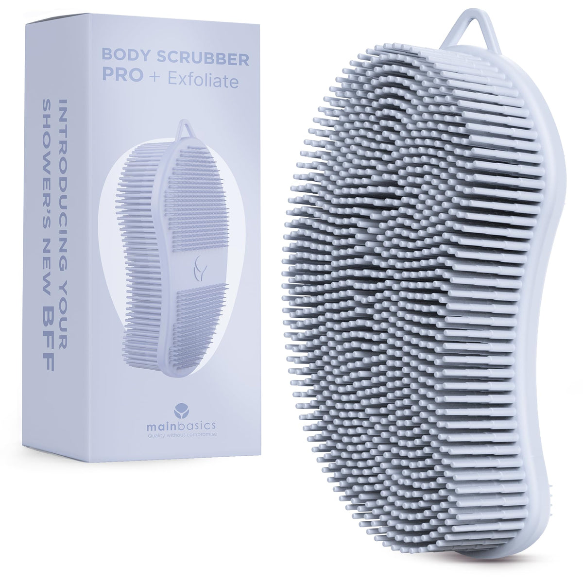MainBasics cepillo silicona para cuerpo, dos caras, facilita exfoliación durante la ducha