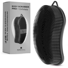 MainBasics exfoliador corporal de silicona de doble cara, exfoliación suave para piel renovada.