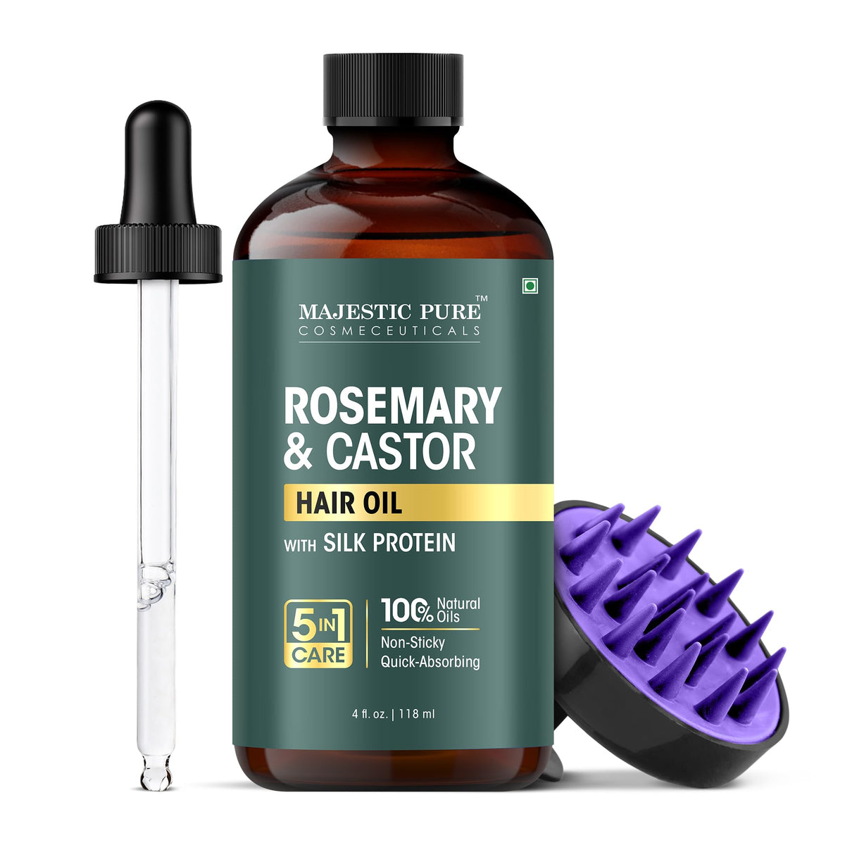Majestic Pure Aceite de Romero para cabello, promueve brillo y salud del cuero cabelludo.