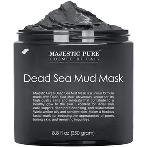 Majestic Pure Dead Sea Mud Mask, aplicación en la piel para exfoliar y nutrir.