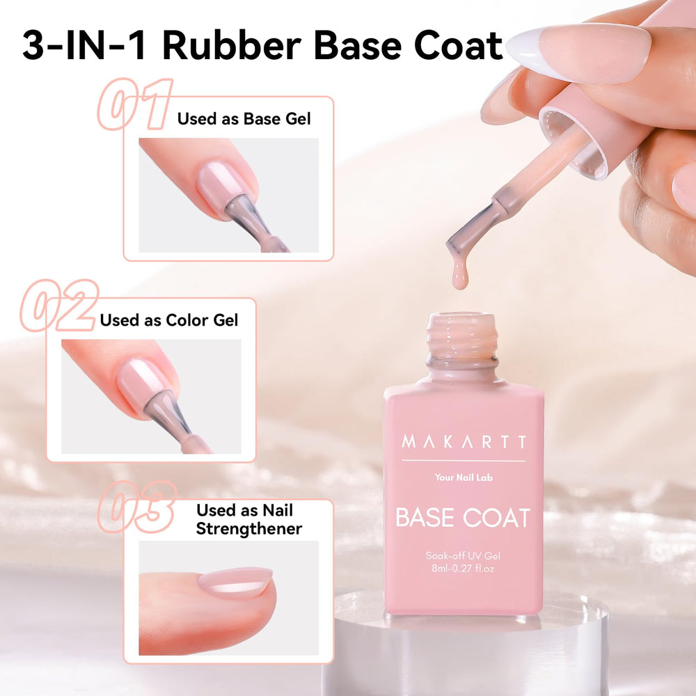 Makartt Base Gel 2 en 1, capa base y color, ofrece color natural.
