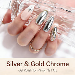 Makartt Chrome Gel Espejo Dorado para uñas con brillo intenso.