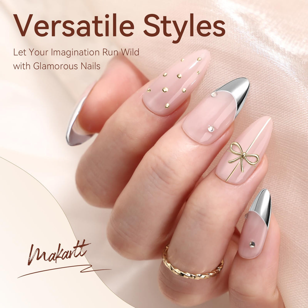 Makartt Uñas con flores y motivos plateados para efecto metal.