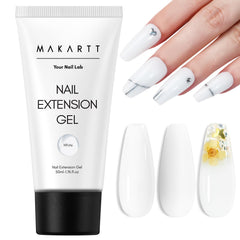 Makartt gel uñas polimer blanco sin hema, envase 50 ml, ideal para extensiones duraderas.