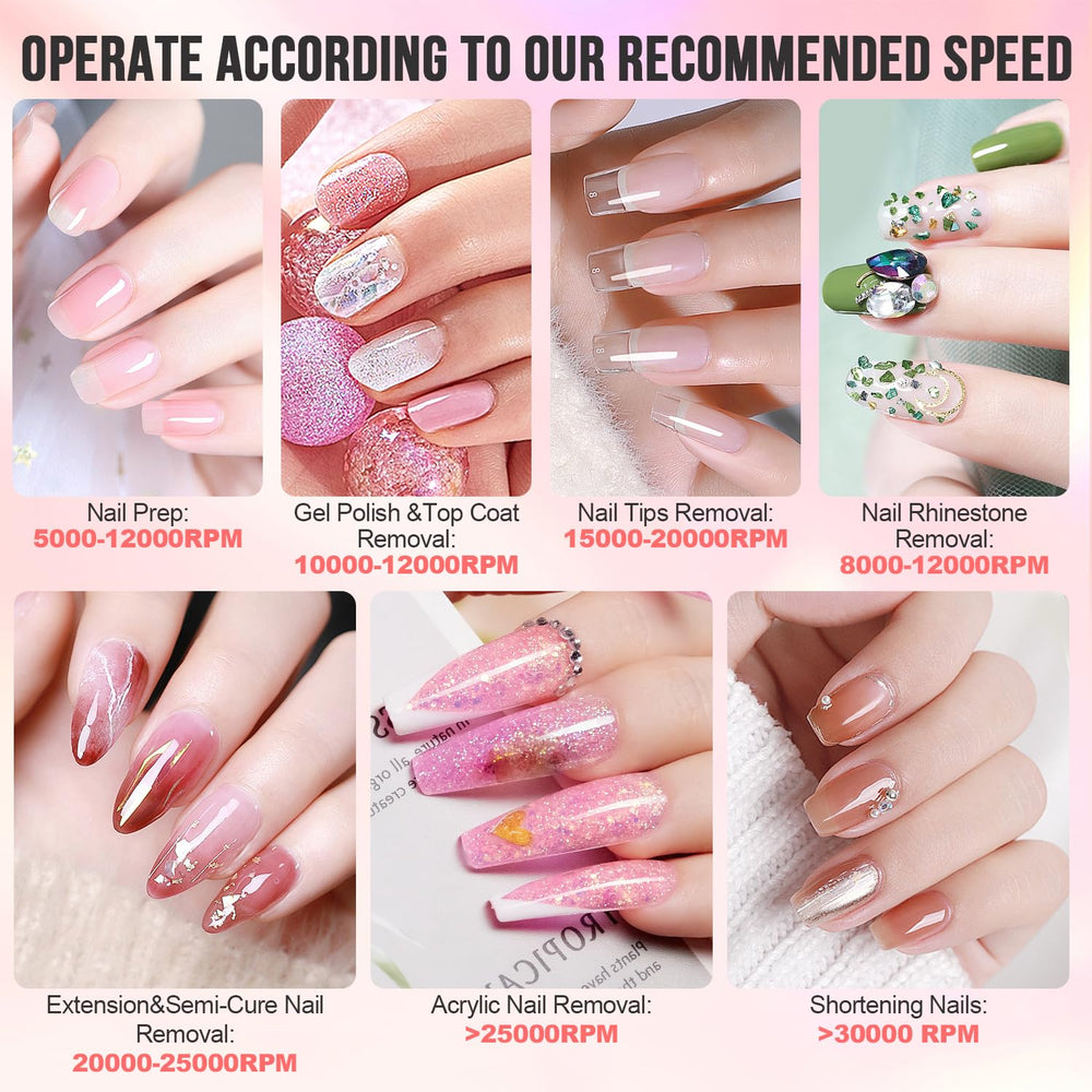 Makartt Malory Nail Drill con botones de velocidad para ajustar RPM.