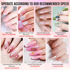 Makartt Malory Nail Drill con botones de velocidad para ajustar RPM.