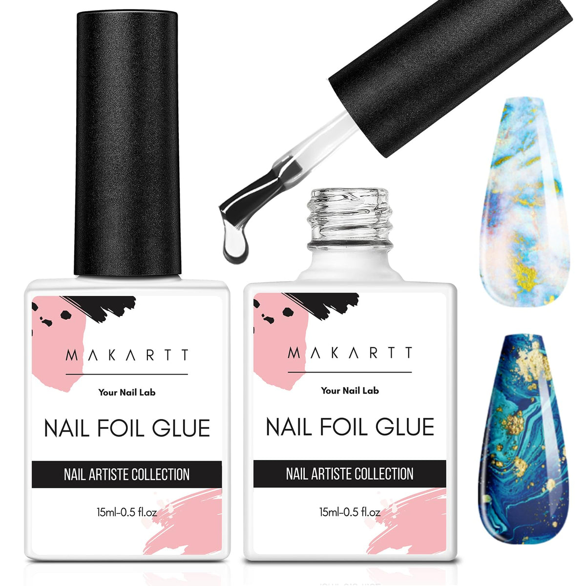 Makartt pegamento foil 15ml: dos botellas para uso prolongado y resultados consistentes.