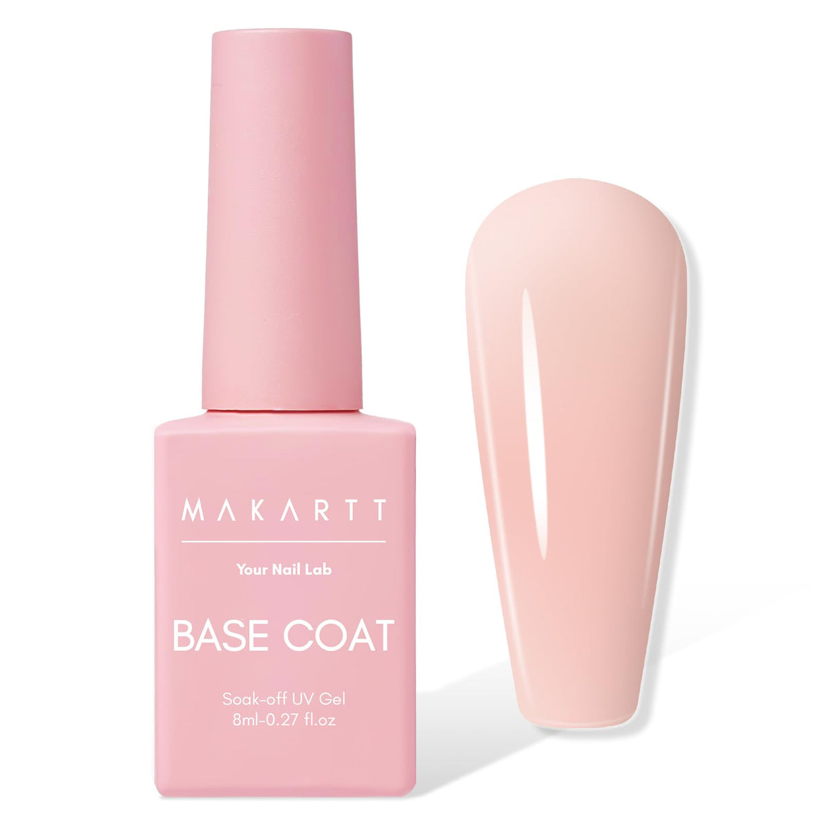 Makartt Rubber Base Gel, bote de 8 ml, base suave para uñas naturales.