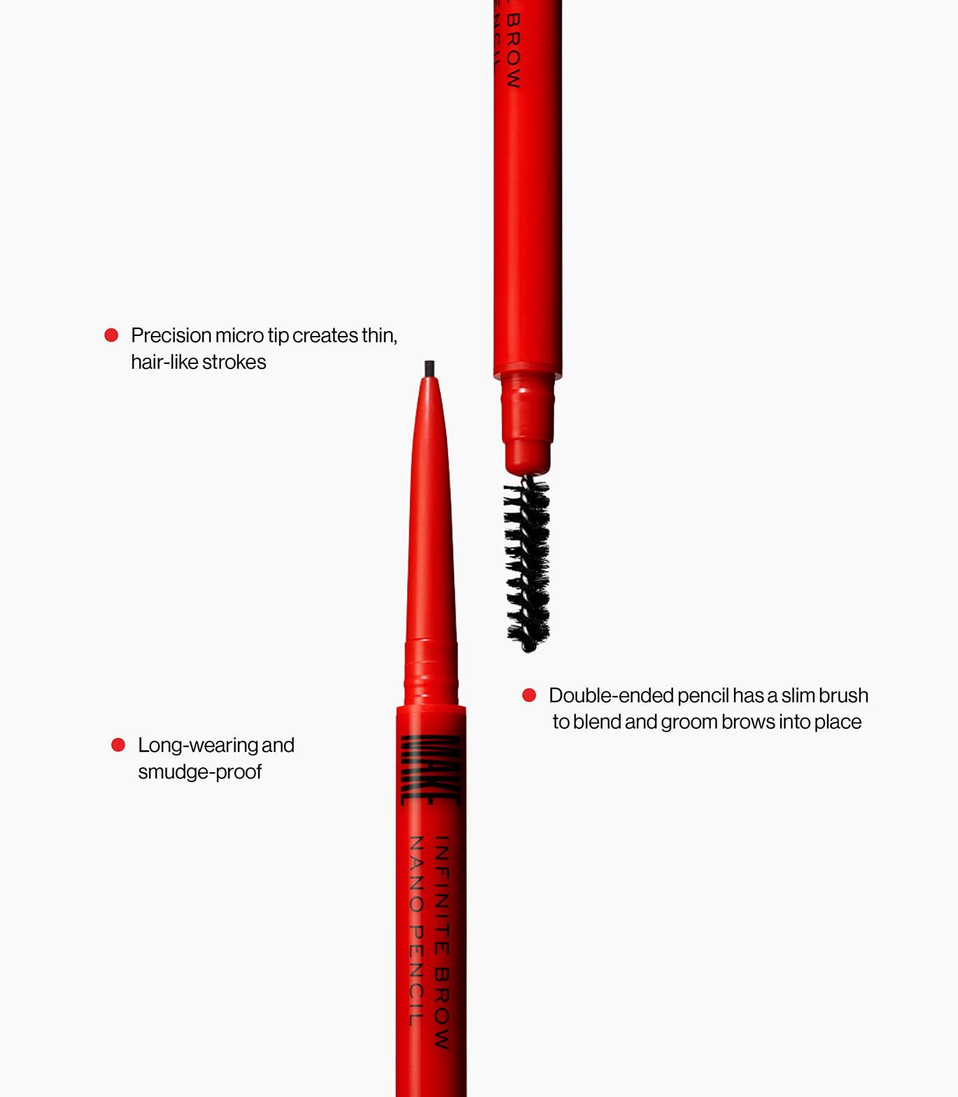 MAKE Beauty Nano Brow envase ergonómico para manejo cómodo.