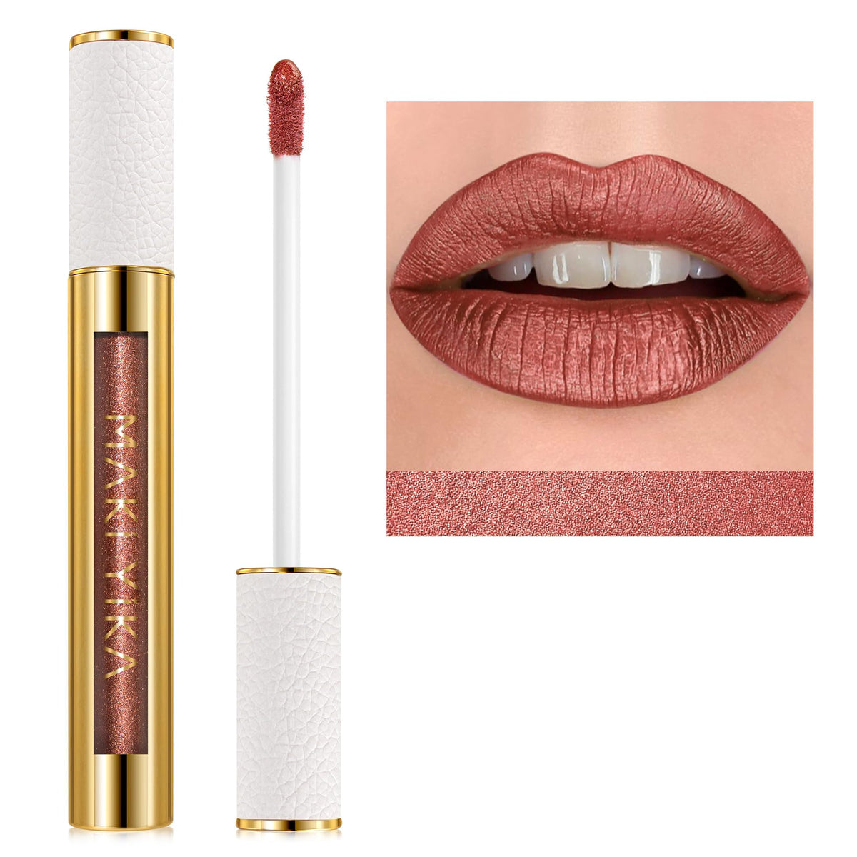 MAKI YIKA Labial Metálico Brillo Perlado, color duradero para un look nocturno.