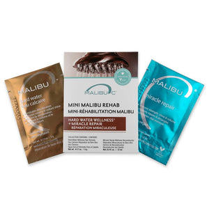 Malibu C Mini Rehab set para cuidado capilar en casa mejora la manejabilidad y el brillo.