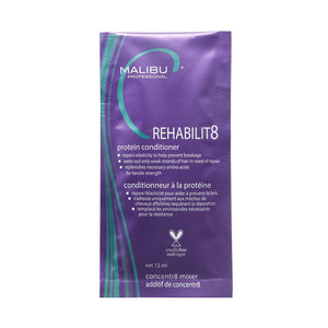 Malibu C Rehabilit8, botella derrame, hidratación suave para el cabello seco.