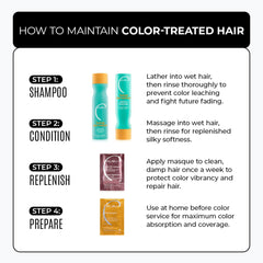 Aplicación en ducha con Malibu C Replenish para un cabello reparado y fácil de peinar.