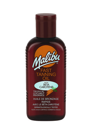 Malibu Sun Fast Tanning Oil: botella bronceadora con aroma a coco para bronceado suave