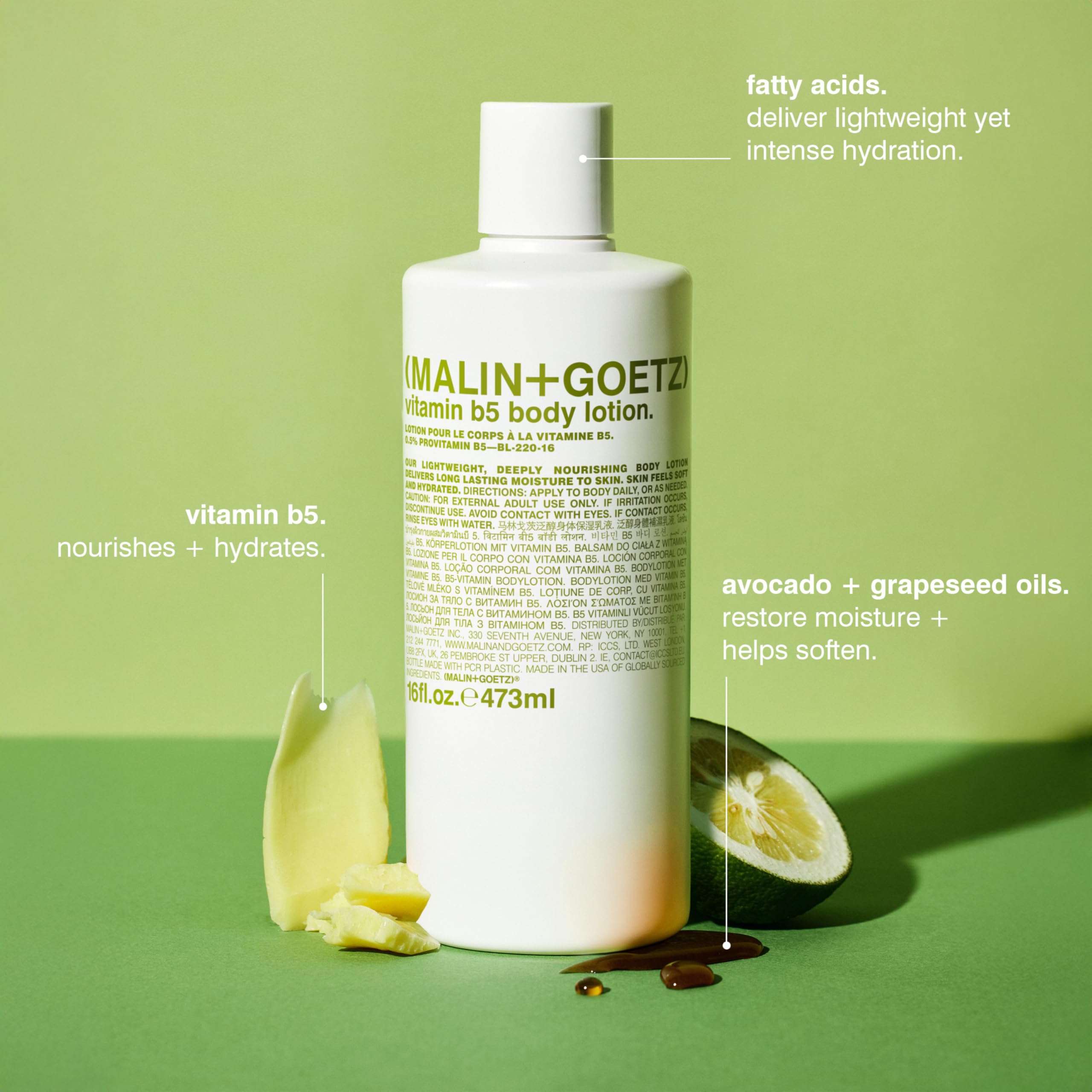 Aceites de aguacate y uva en MALIN+GOETZ, nutrición suave de la piel