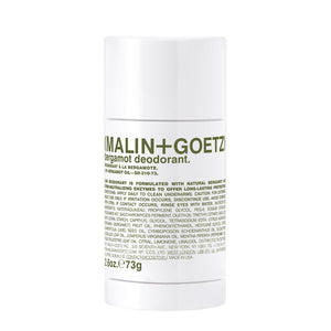 Desodorante MALIN+GOETZ Bergamot en botella, aroma cítrico y protección diaria.