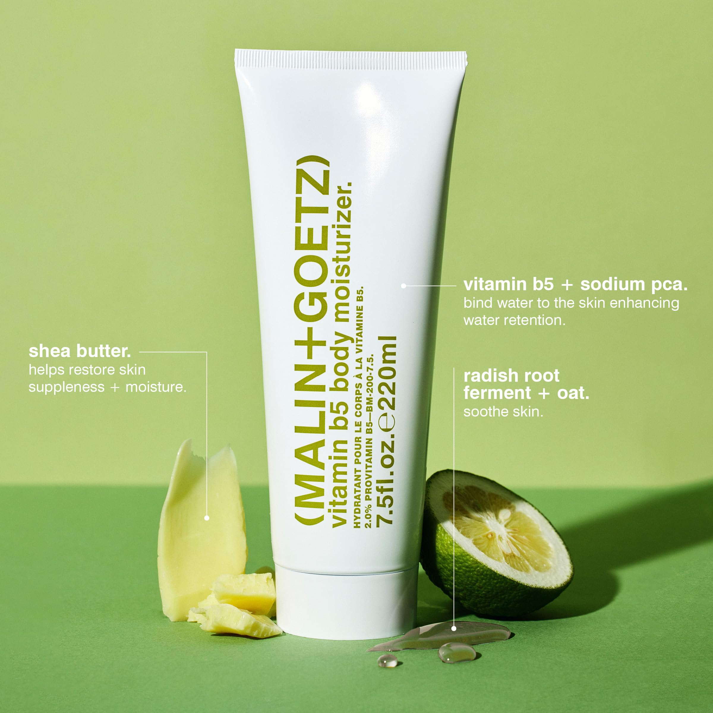MALIN+GOETZ Vitamin B5, aplicación en mano para hidratación sin residuos.