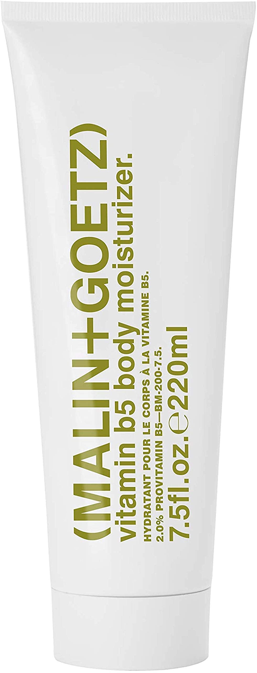 MALIN+GOETZ Vitamin B5, crema corporal frontal de la botella para piel suave.