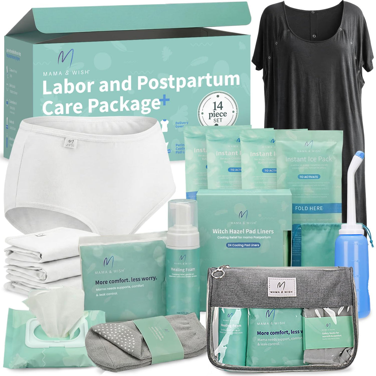 Kit postparto Mama & Wish completo, ideal para organización durante la recuperación.