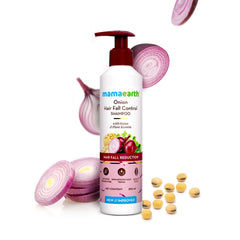 Mamaearth Champú de Cebolla, ingredientes como keratina vegetal para cabello suave.