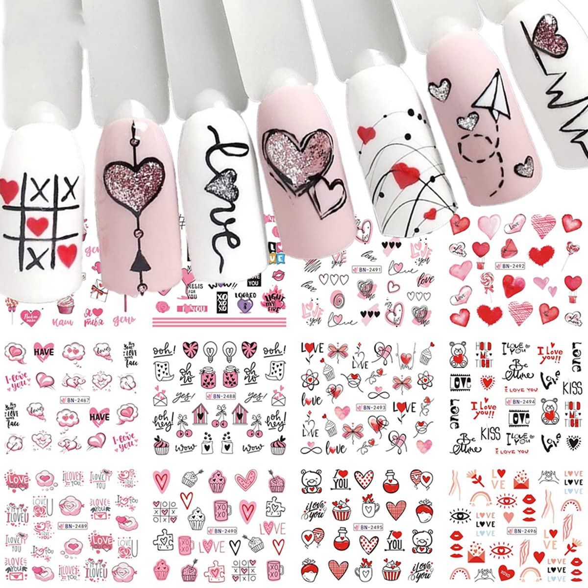 Mangoit Valentines: corazones y letras para decorar uñas con estilo romántico.