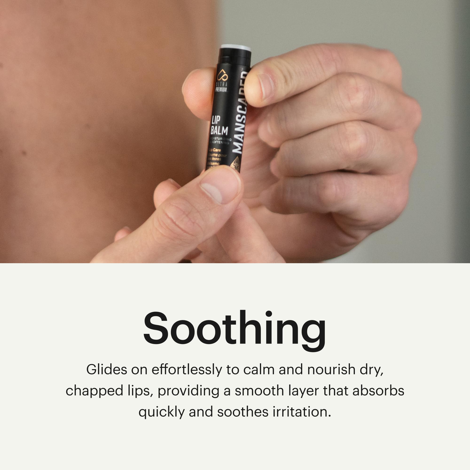MANSCAPED bálsamo labial para hombres, hidratación discreta.