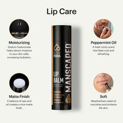 MANSCAPED bálsamo labial con vitamina E para reparar suavemente.