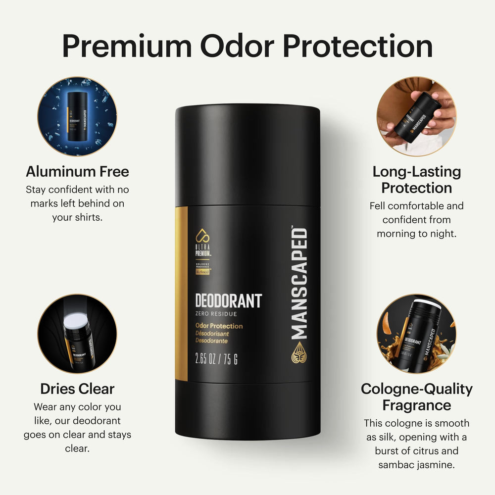 MANSCAPED UltraPremium desodorante barra-aplicacion clara, aplicación suave y sin residuos.