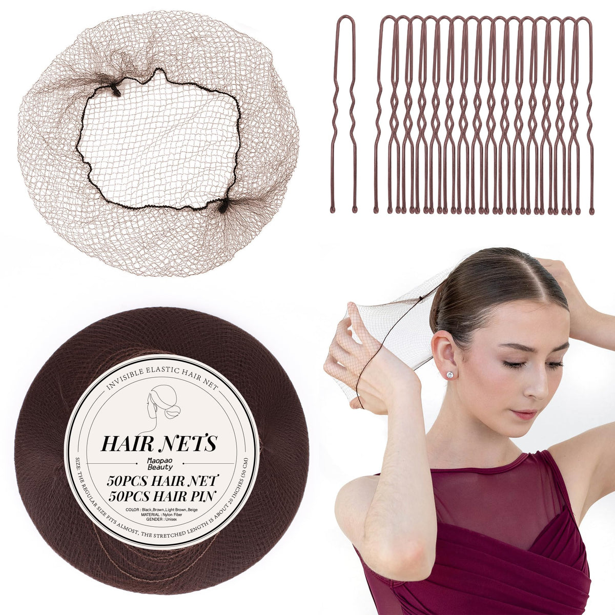MaopaoBeauty malla para recogido de cabello, 20 pulgadas, cómodo y estable.