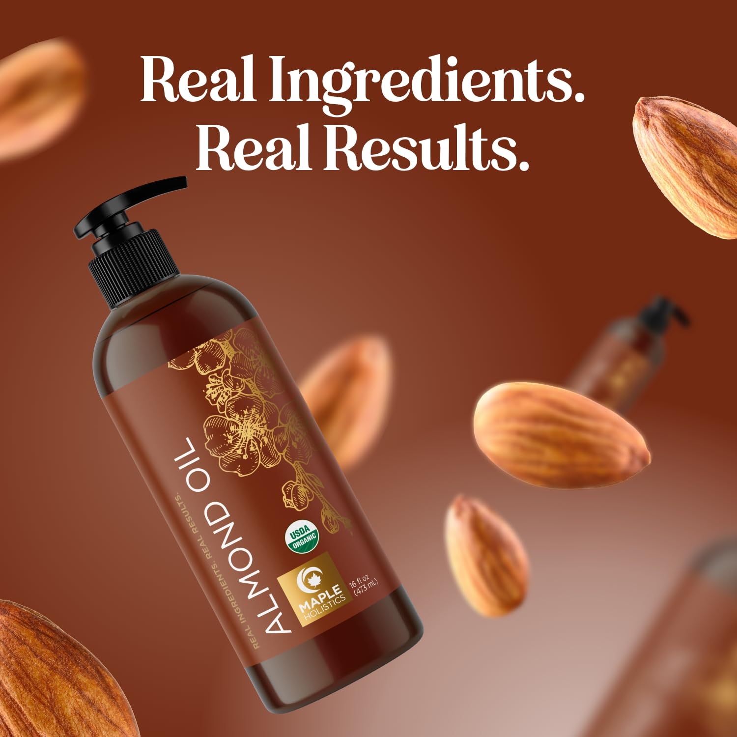 Maple Holistics aceite de almendra dulce orgánico, ritual relajante para la piel.