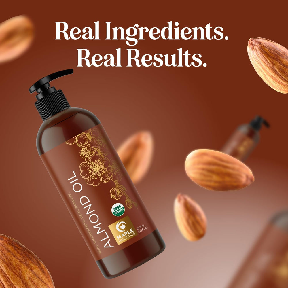 Maple Holistics aceite de almendra dulce orgánico, ritual relajante para la piel.