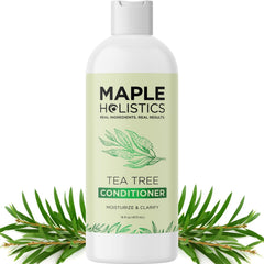 Maple Holistics Acondicionador Árbol de Té, botella vertiendo, cuidado suave para cabello.