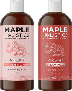 Maple Holistics Argan Shampoo, botella visible, brillo natural para cabello suave y manejable