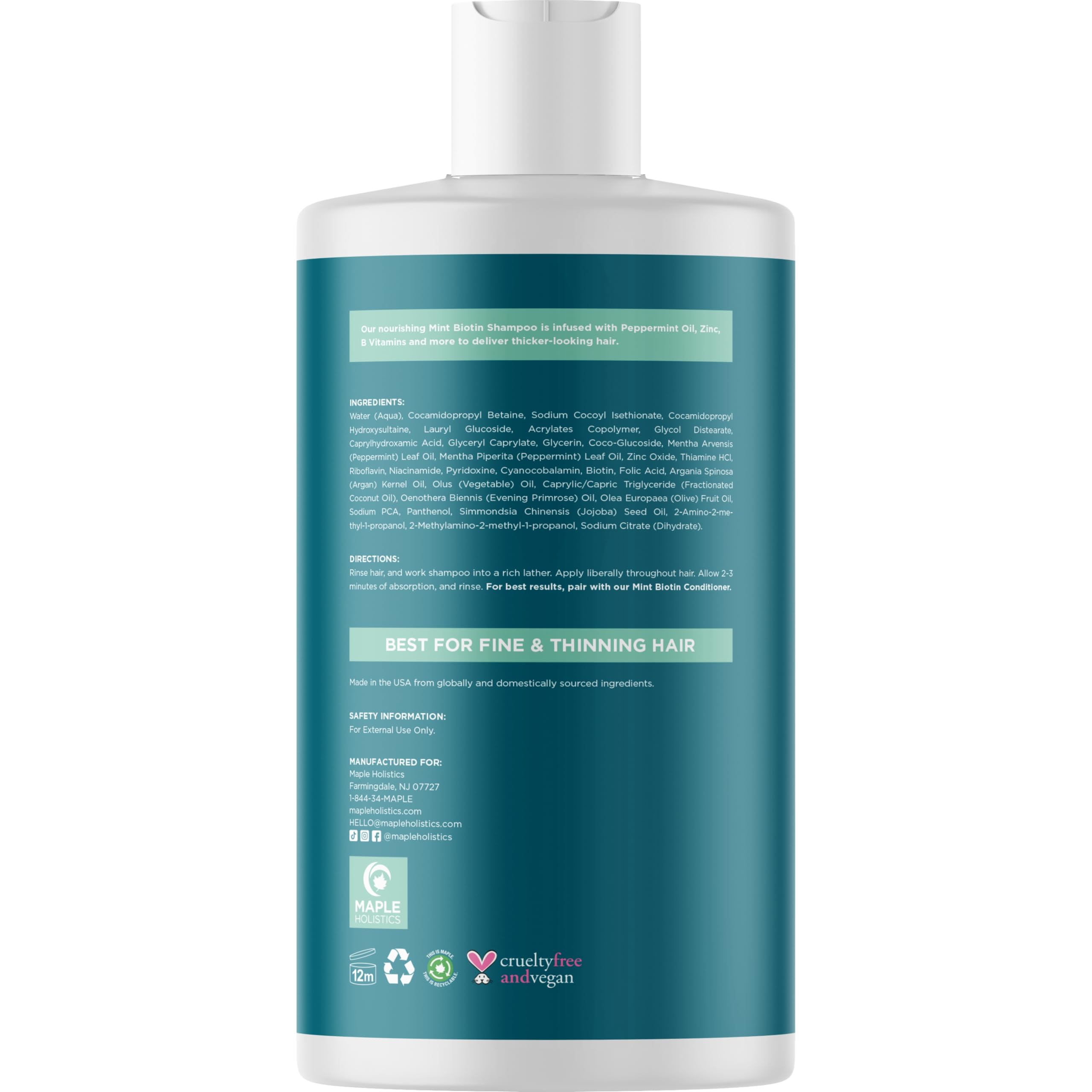 Maple Holistics champú biotina textura cremosa para cabello suave.