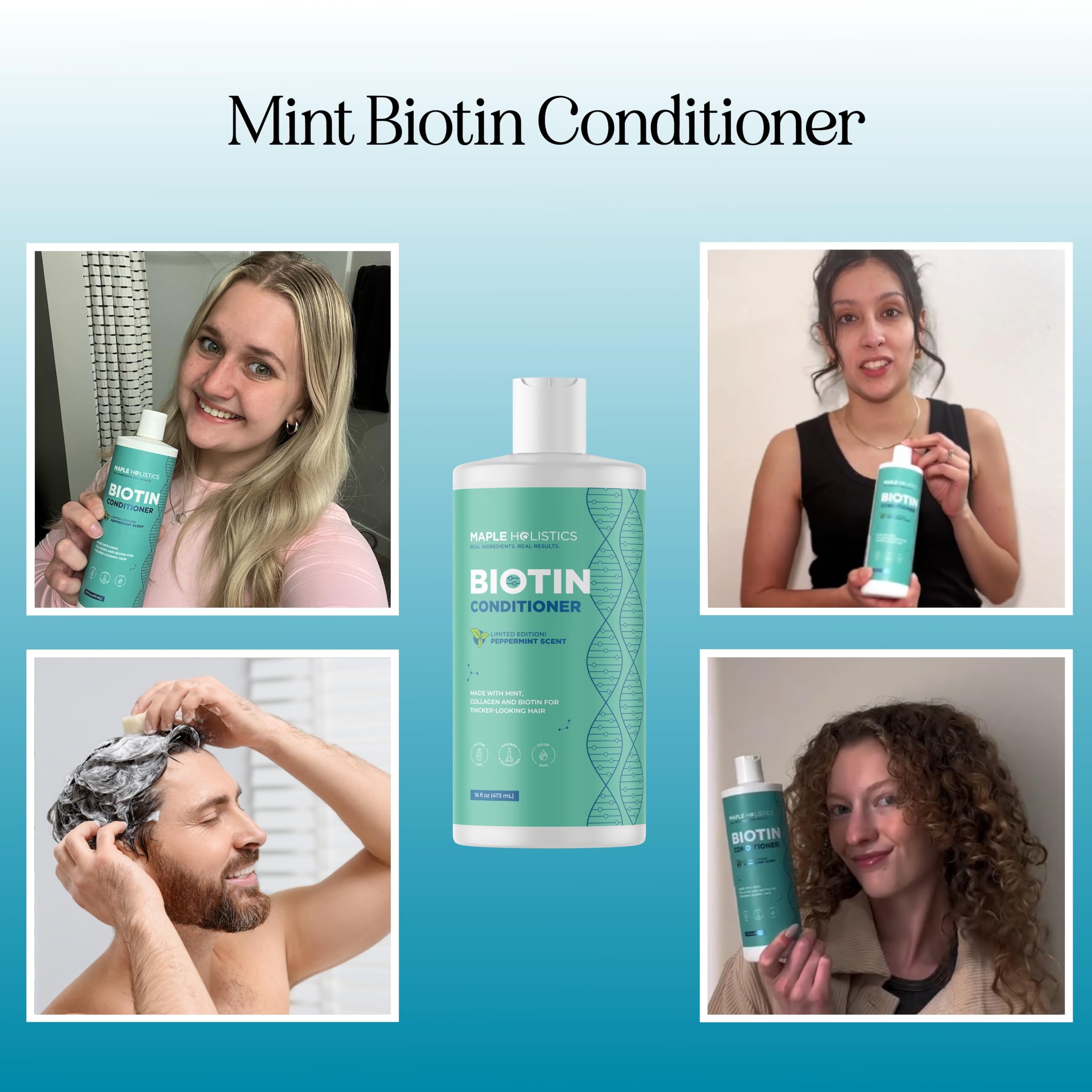 Aplicación del acondicionador Biotina de Maple Holistics en el cabello.