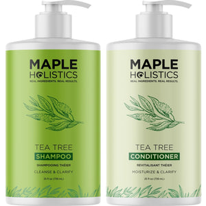 Maple Holistics Tea Tree Champú: botella visible para cuero cabelludo graso y limpio