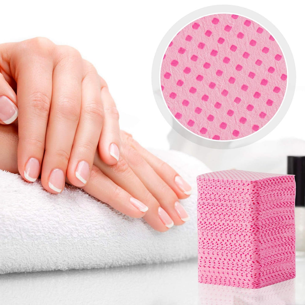 MAQIHAN toallitas sin pelusa rosas para remover esmalte con acetona.