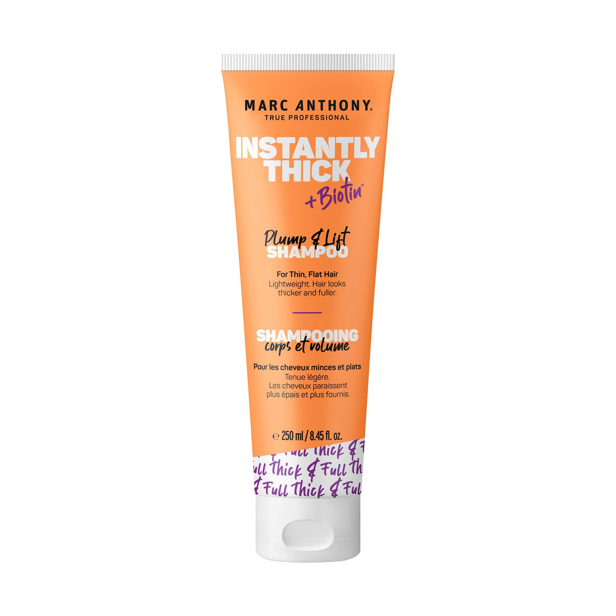 Marc Anthony engrosante shampoo biotina aloe, botella frontal, aporta cuerpo al cabello
