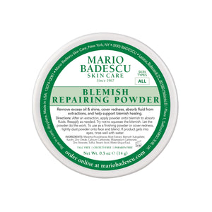 Mario Badescu envase de polvo reparador para imperfecciones, fácil de llevar.