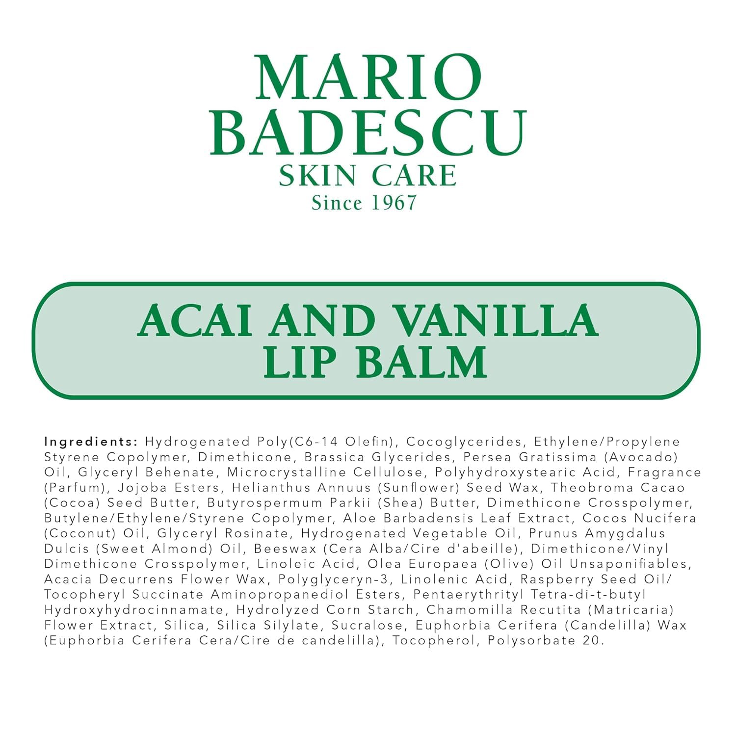 Uso nocturno con Mario Badescu Acai y Vanilla para labios hidratados.